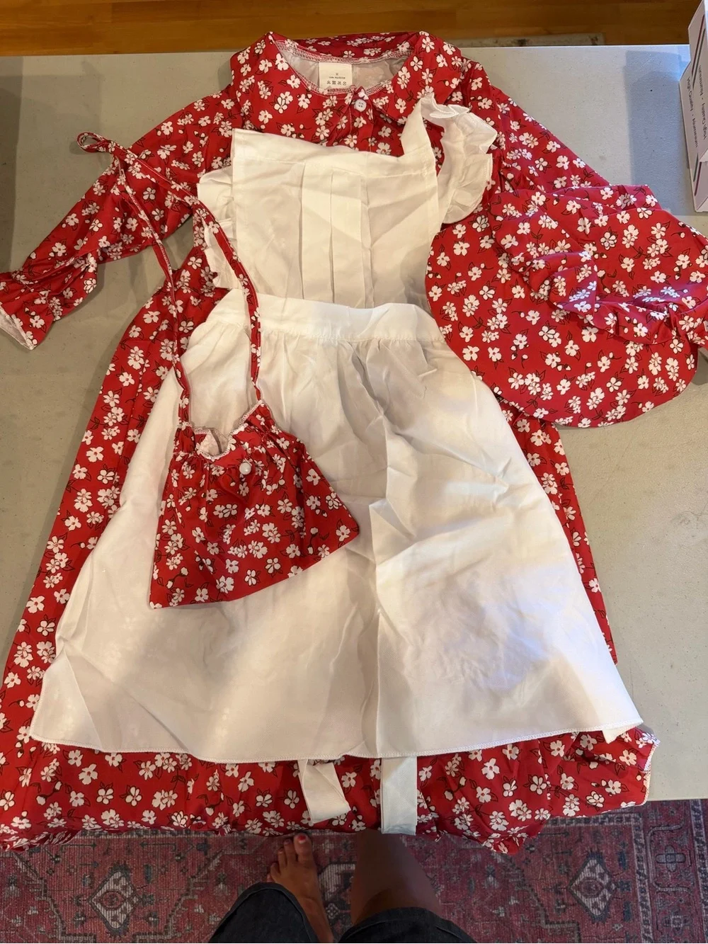 Red Prairie Dress with White Apron Kids Costume